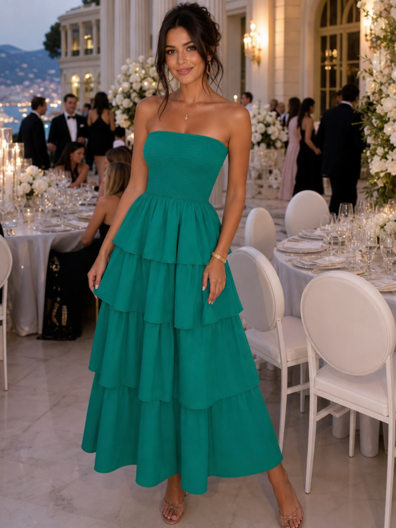 Gemma | Strapless Smocked Bodice Midi Dress