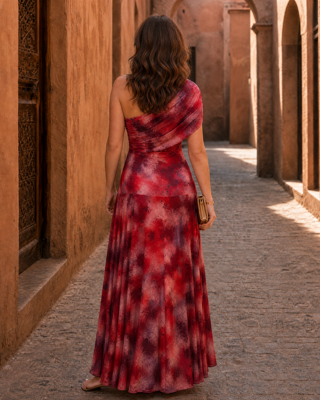 Zarephine | One Shoulder Watercolor Print Flowing Maxi Dress