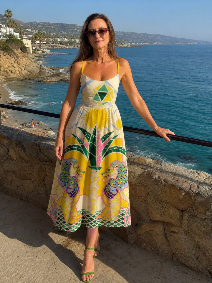 Zephyrelle | Geometric Lion Print Midi Dress