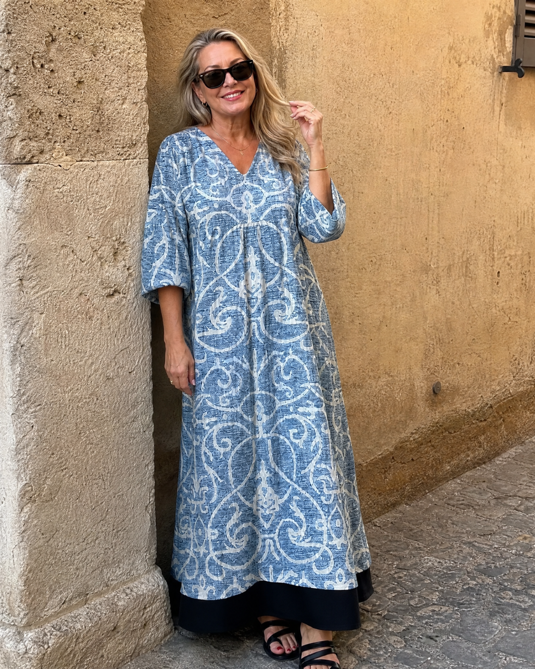 Lumera | Vintage Scroll Print Soft Drape Midi Dress