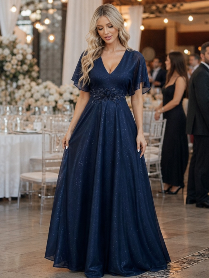Orelia | Short Sleeve V Neck Flowing Maxi Dress
