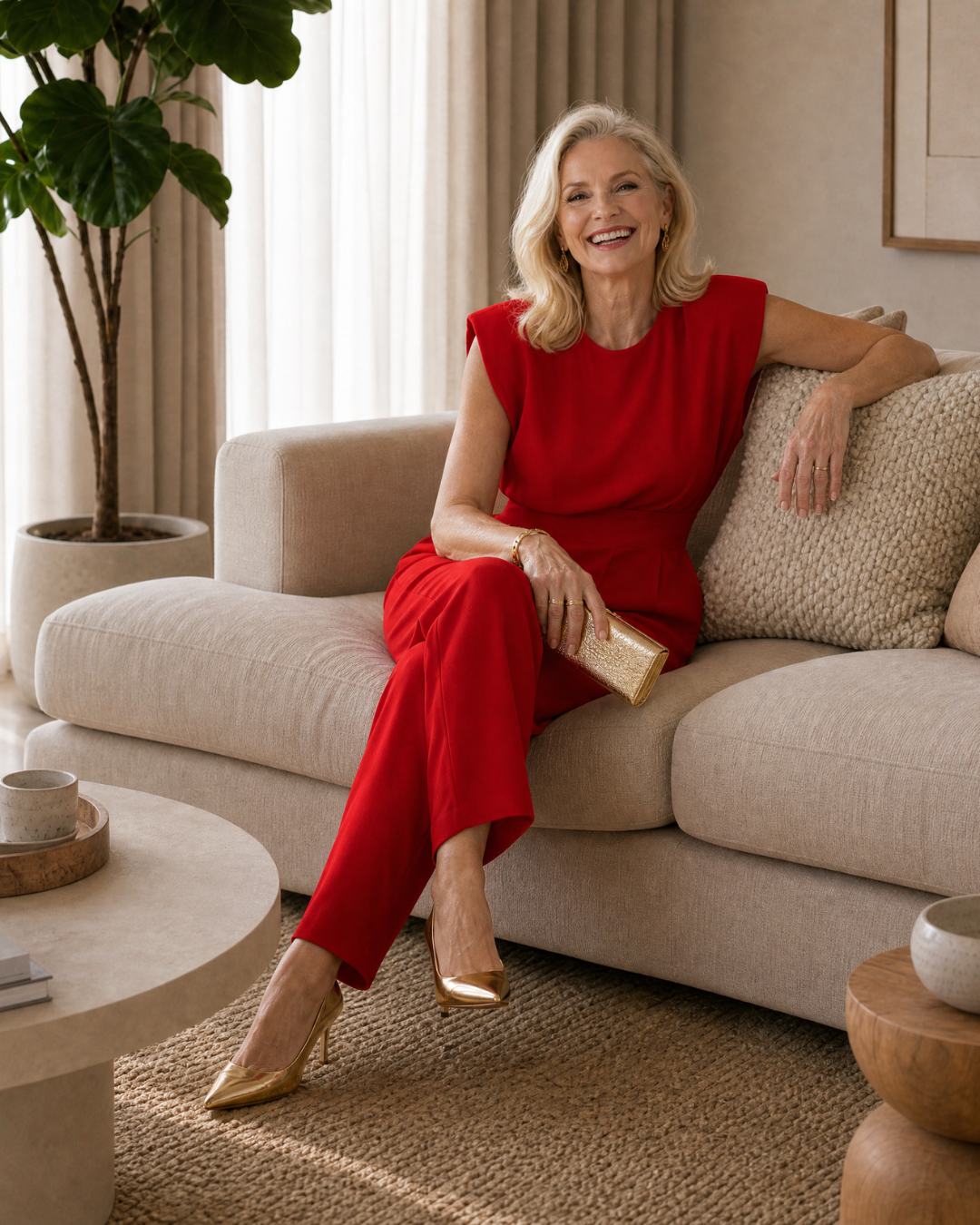 Zelmara | Draped Shoulder Tailored Wide Leg Jumpsuit