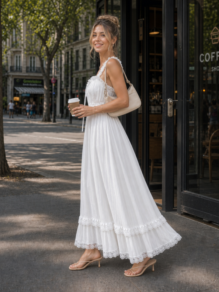 Leach | Sleeveless Ruffle Strap Flowing Skirt Midi Dress
