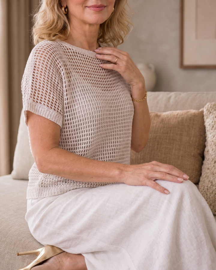 Sorella | Open Knit Top And Flowing Midi Dress Set
