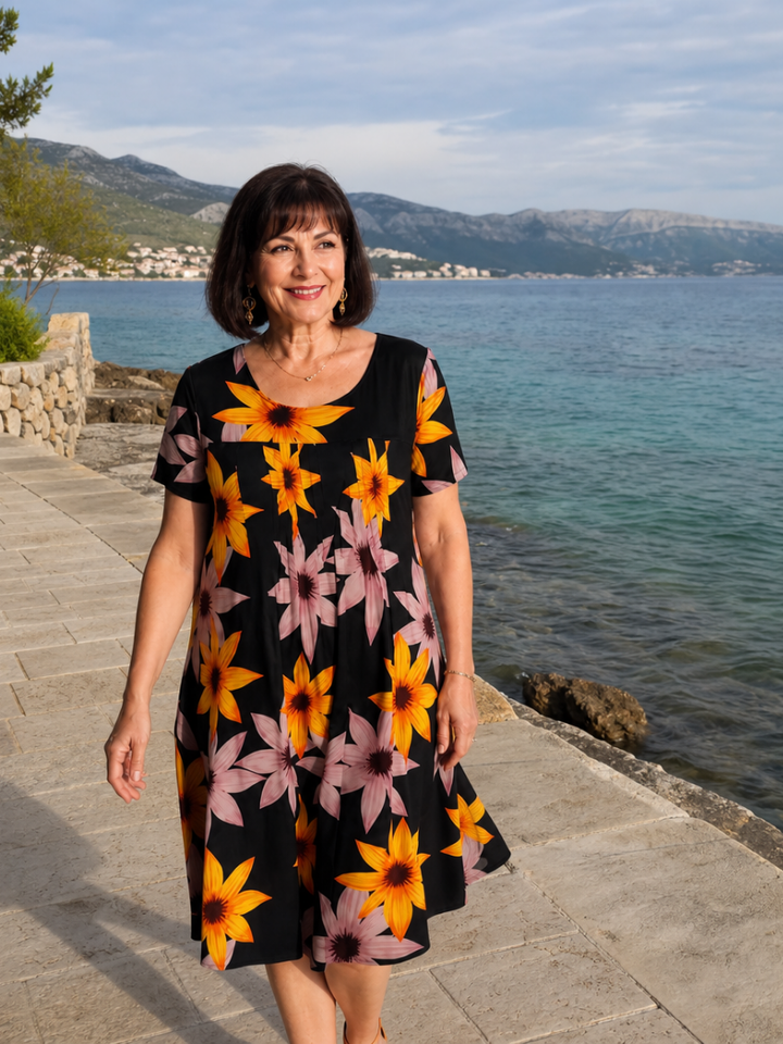 Janice | Floral Short Sleeve Midi Dress