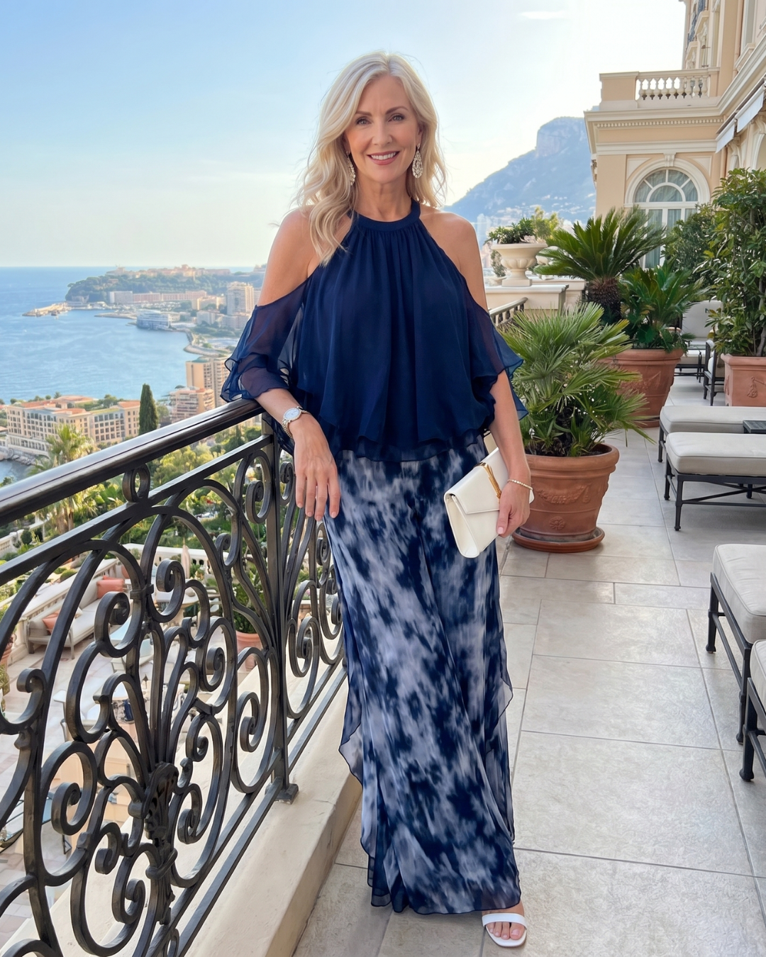 Xylara | Layered Halter Neck Printed Wide Leg Set