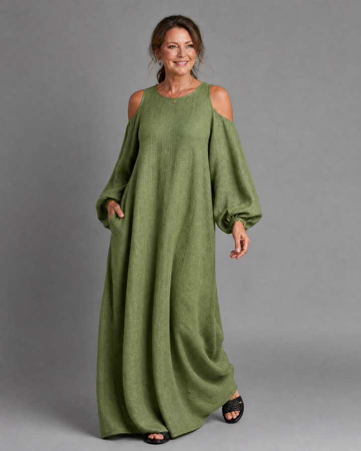 Sylphine | Cold Shoulder Balloon Sleeve Relaxed Maxi Dress