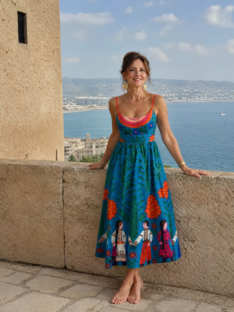 Xylienne | Folk Print Sleeveless Midi Dress