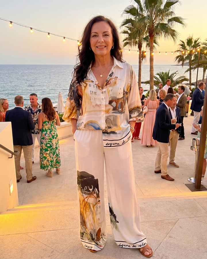 Calyra | Artistic Print Blouse And Wide Leg Pants Set