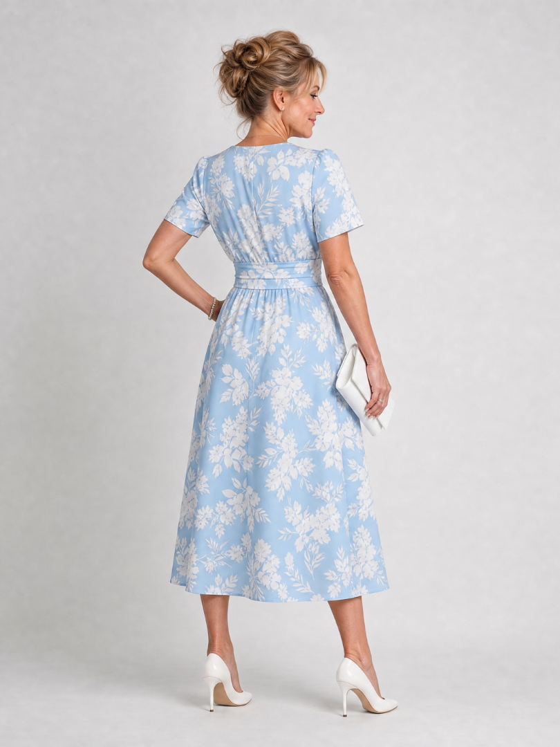 Marion | Floral Print Short Sleeve V Neck Midi Dress