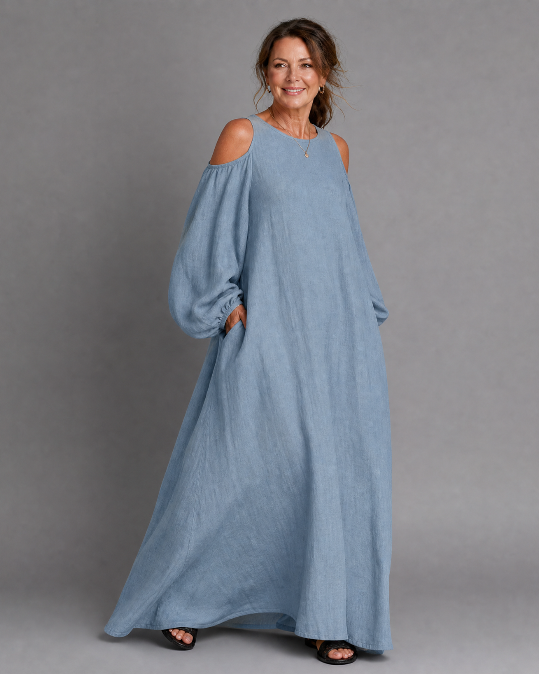 Sylphine | Cold Shoulder Balloon Sleeve Relaxed Maxi Dress