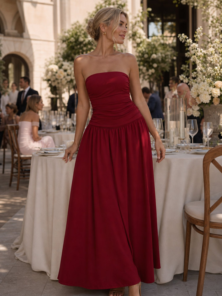 Zelene | Strapless Ruched Bodice Midi Dress