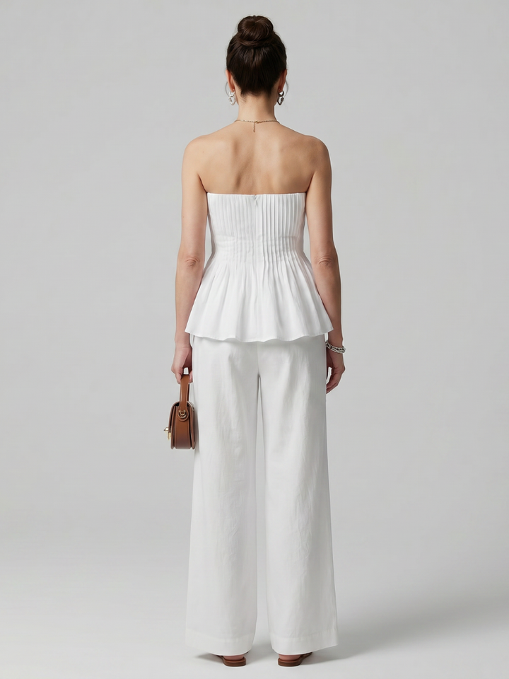 Rila | Strapless Smocked Top And Wide Leg Pants Set