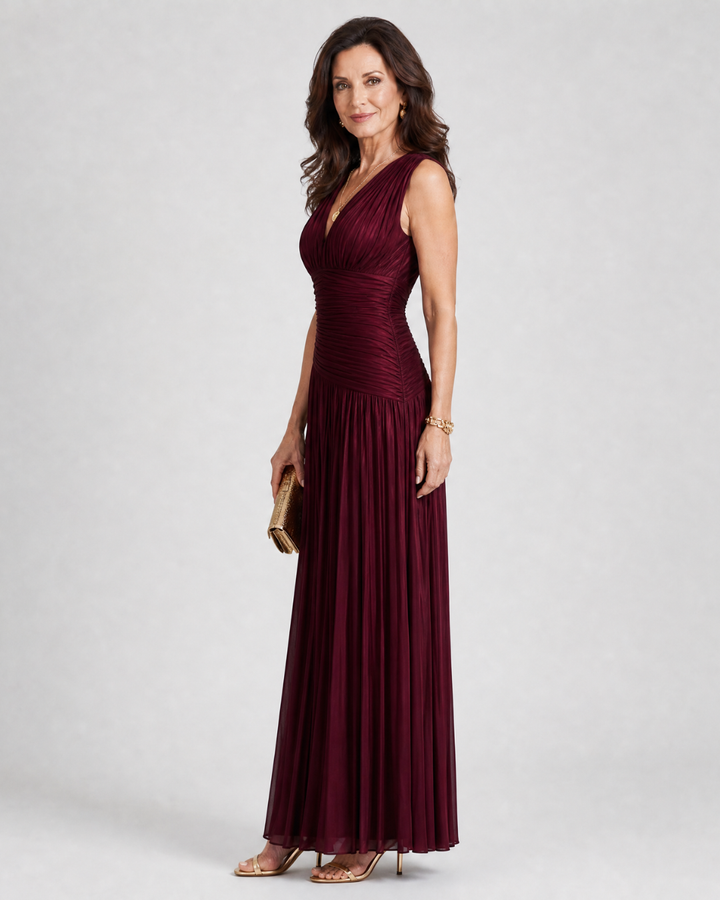 Lemar | Sleeveless Pleated V Neck Midi Dress