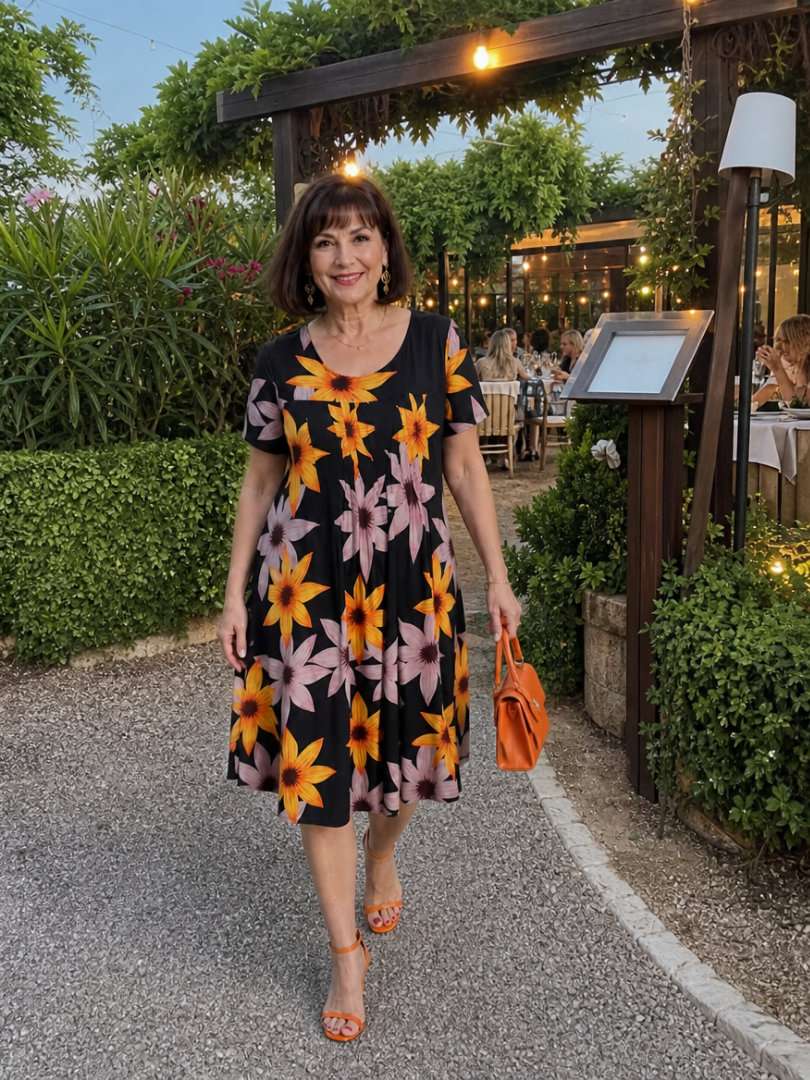 Janice | Floral Short Sleeve Midi Dress