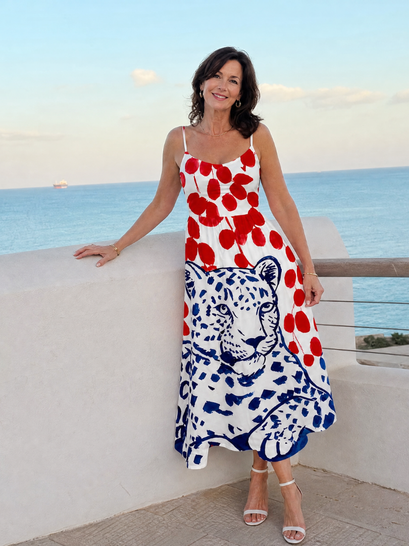 Zarelia | Leopard Graphic Print Midi Dress