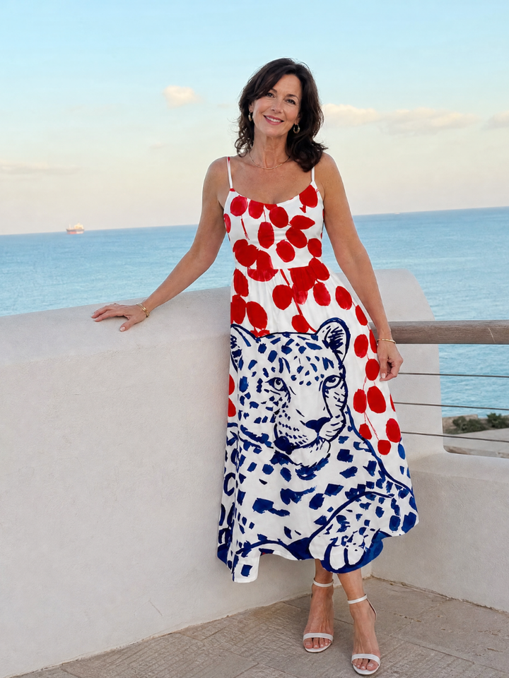 Zarelia | Leopard Graphic Print Midi Dress