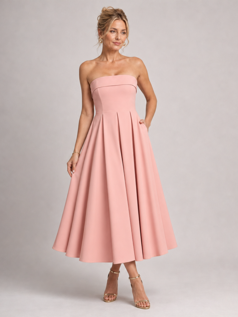 Elove | Strapless Structured Bodice Midi Dress