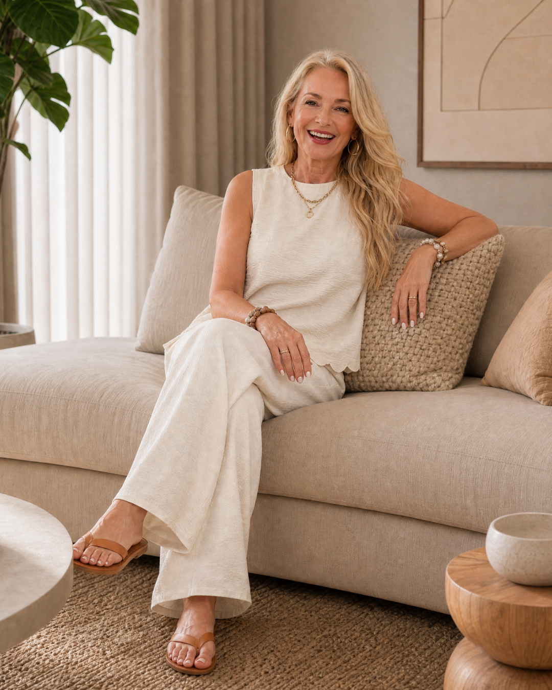 Avielle | Textured Tie Back Top And Wide Leg Pants Set
