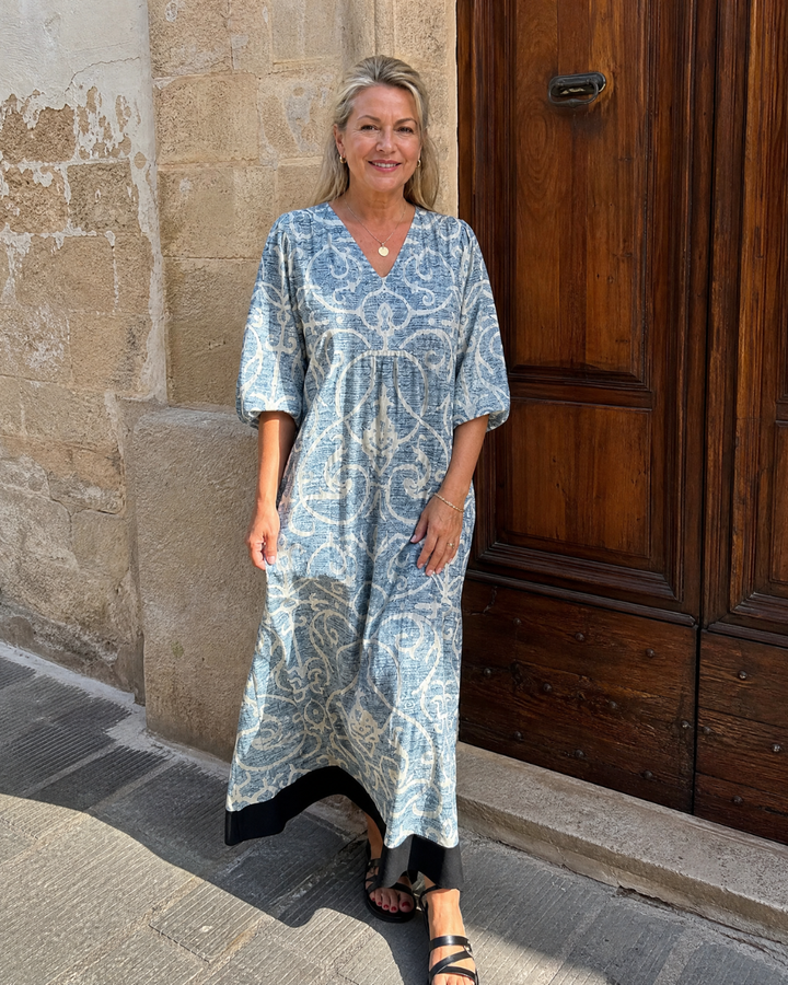 Lumera | Vintage Scroll Print Soft Drape Midi Dress