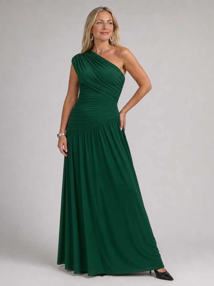 Evadra | One Shoulder Draped Bodice Maxi Dress