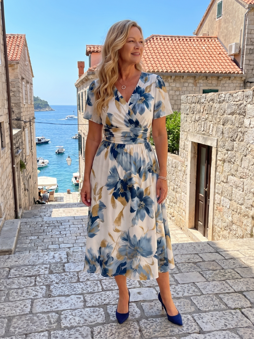 Evans | Floral Print Short Sleeve Wrap Midi Dress