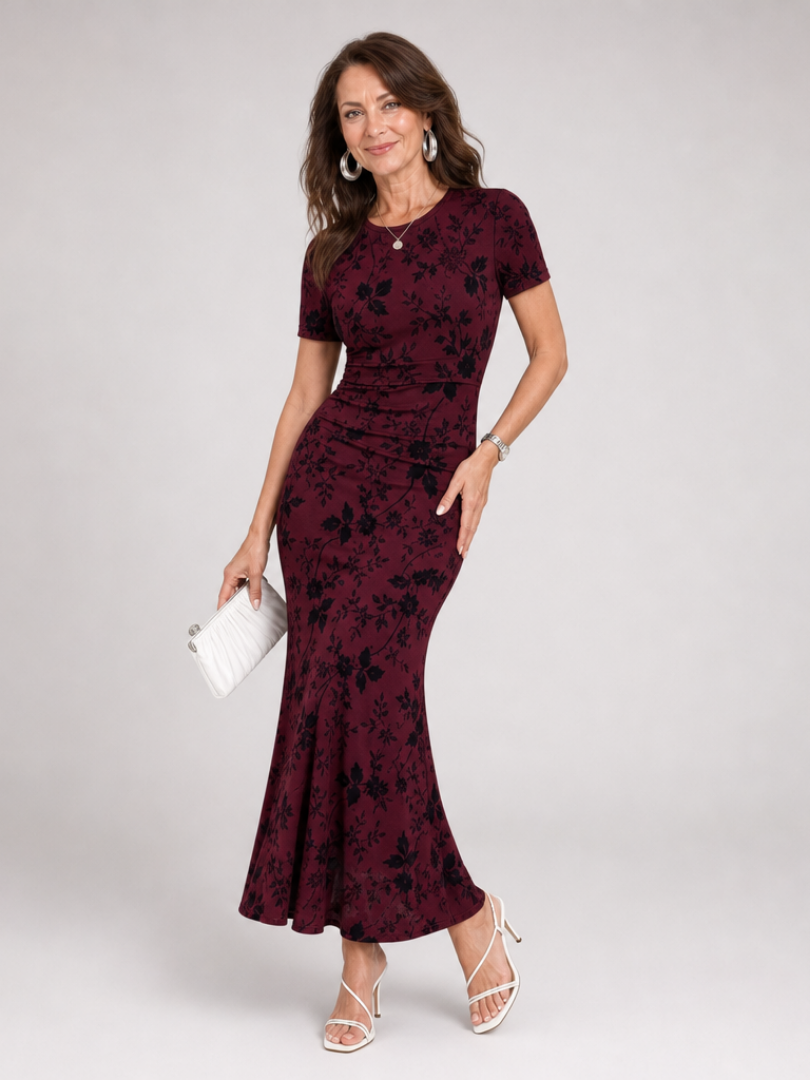 Marie | Short Sleeve Crew Neck Midi Dress