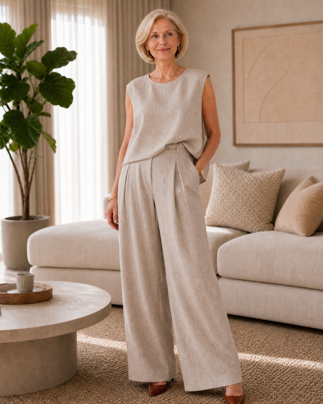 Noelisse | Sleeveless Relaxed Top And Wide Leg Pants Set
