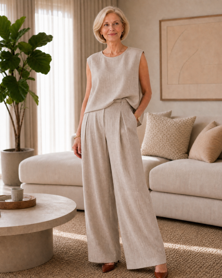 Noelisse | Sleeveless Relaxed Top And Wide Leg Pants Set