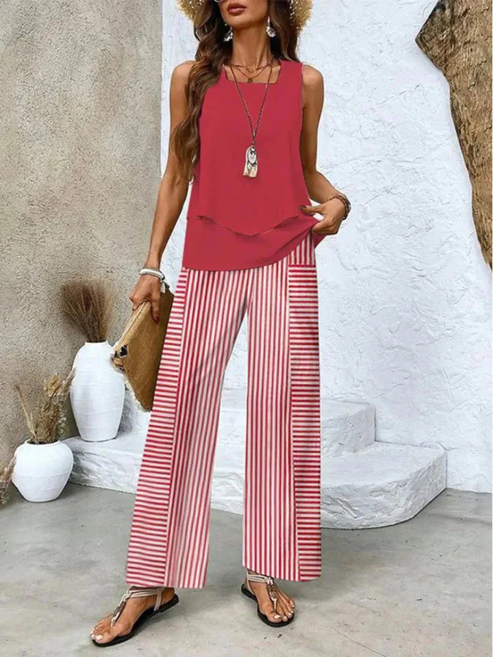 Ovelynra | Sleeveless Top and Wide-Leg Trousers Set