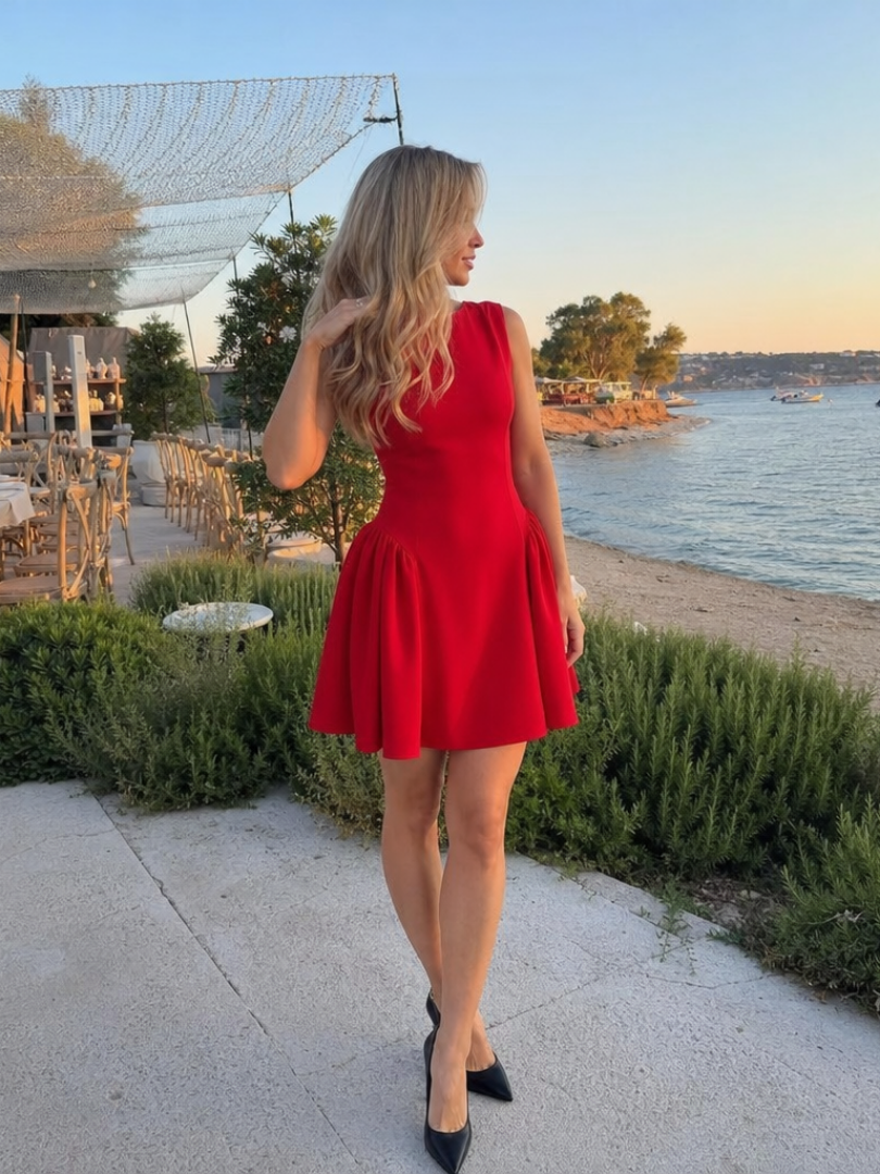Felicity | Sleeveless Structured Flared Skirt Mini Dress