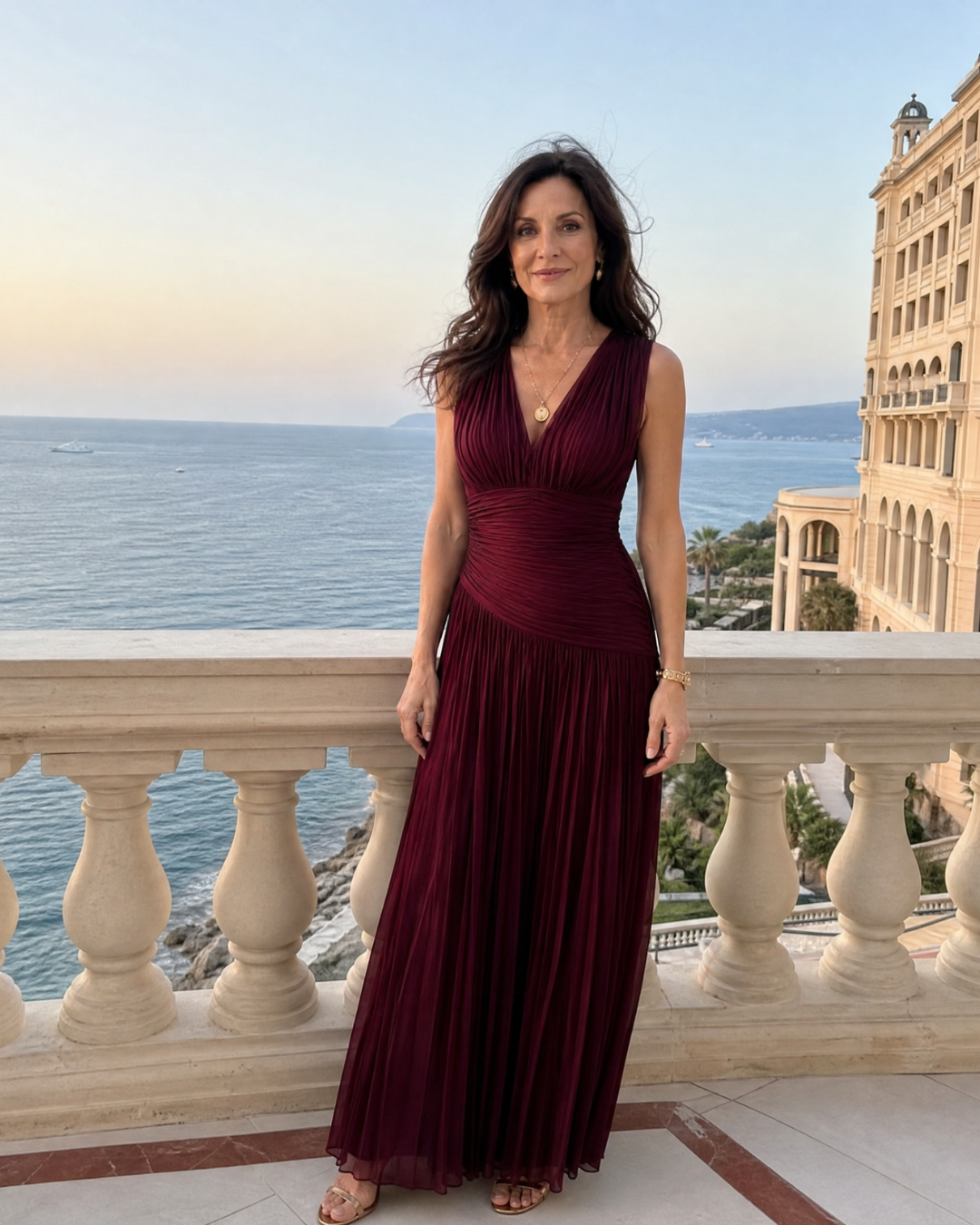 Lemar | Sleeveless Pleated V Neck Midi Dress