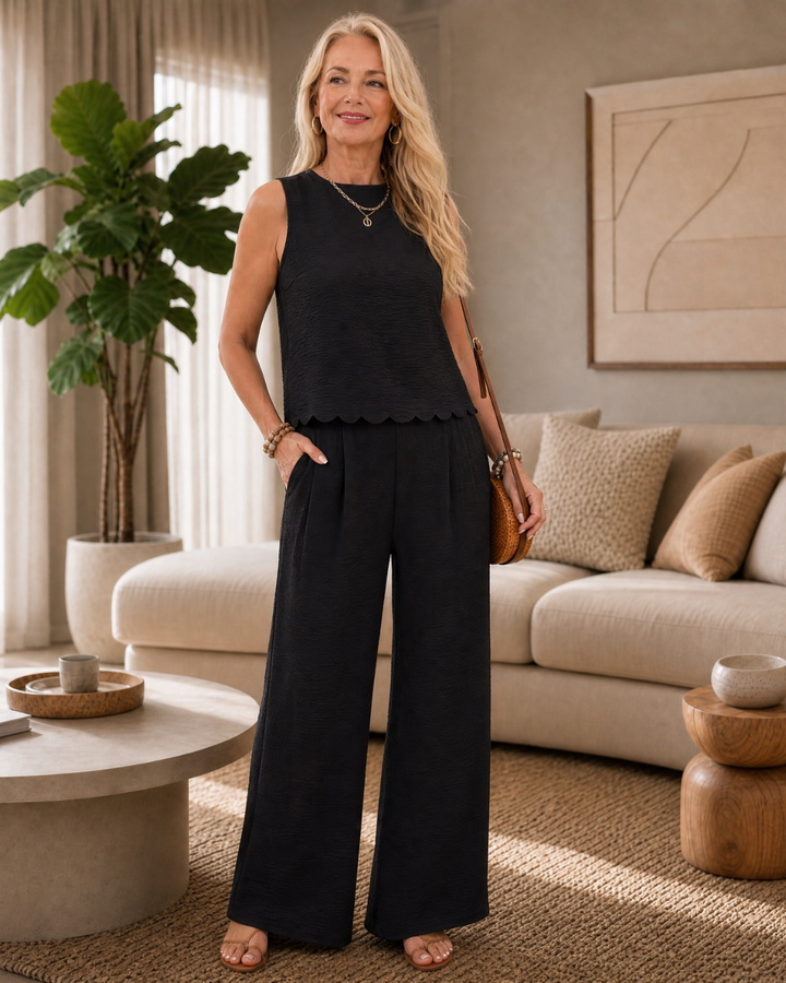 Avielle | Textured Tie Back Top And Wide Leg Pants Set