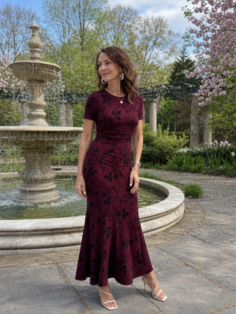 Marie | Short Sleeve Crew Neck Midi Dress