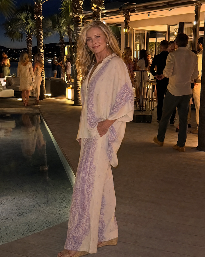 Sodaya | Soft Print Oversized Shirt And Wide Leg Pants Set