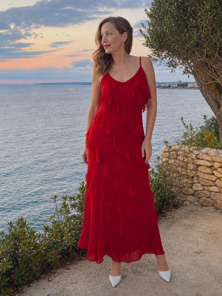 Riper | Spaghetti Strap Layered Ruffle Detail Maxi Dress