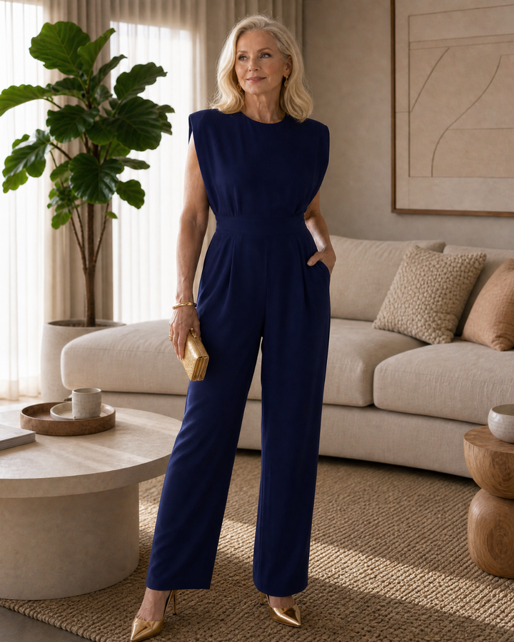 Zelmara | Draped Shoulder Tailored Wide Leg Jumpsuit