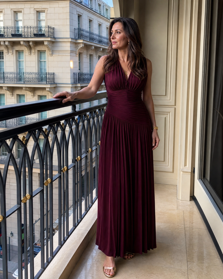 Lemar | Sleeveless Pleated V Neck Midi Dress