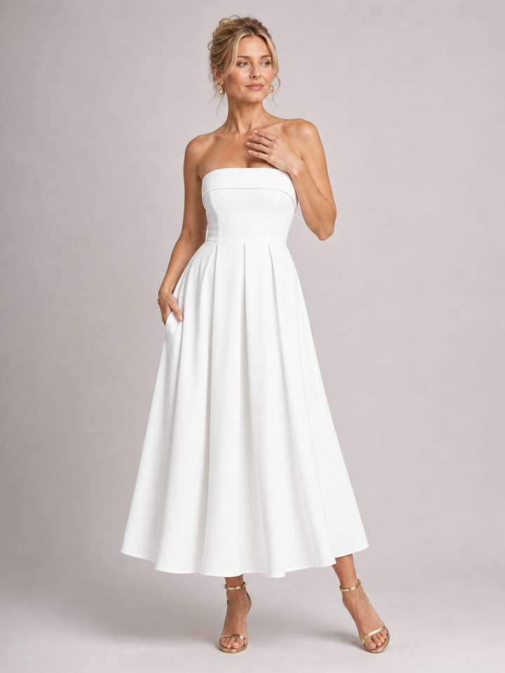 Elove | Strapless Structured Bodice Midi Dress