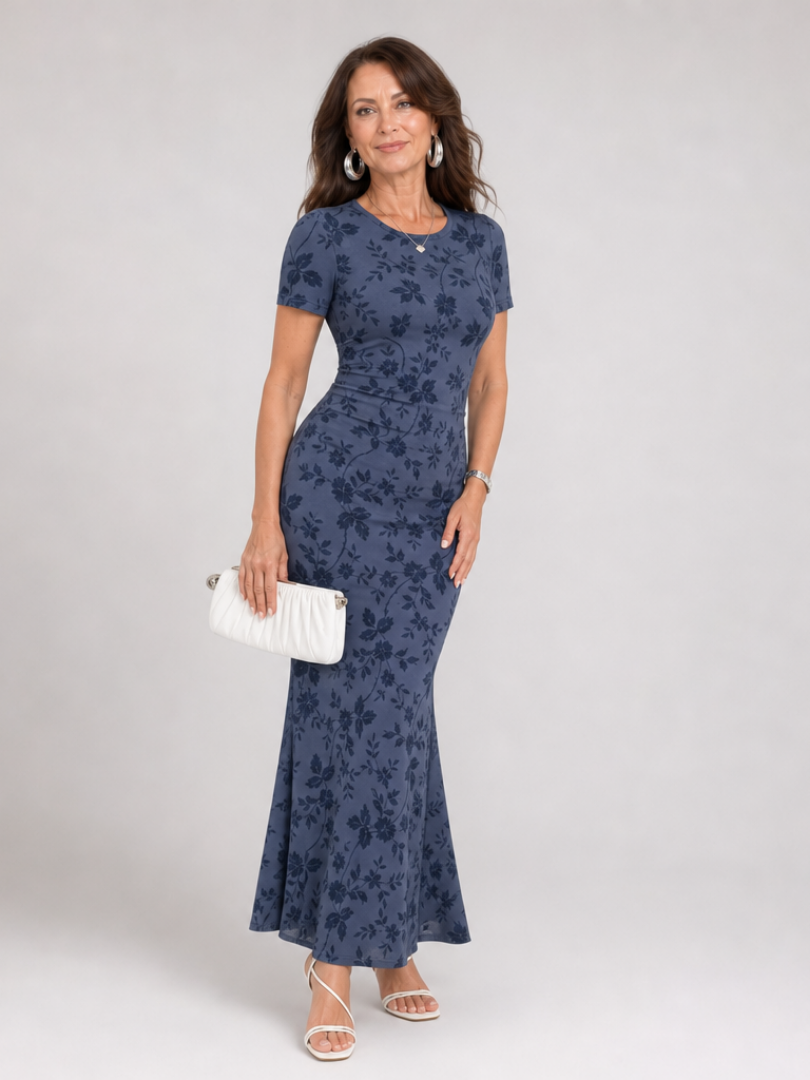 Marie | Short Sleeve Crew Neck Midi Dress