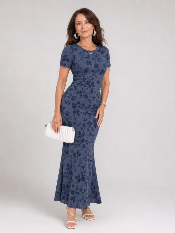 Marie | Short Sleeve Crew Neck Midi Dress