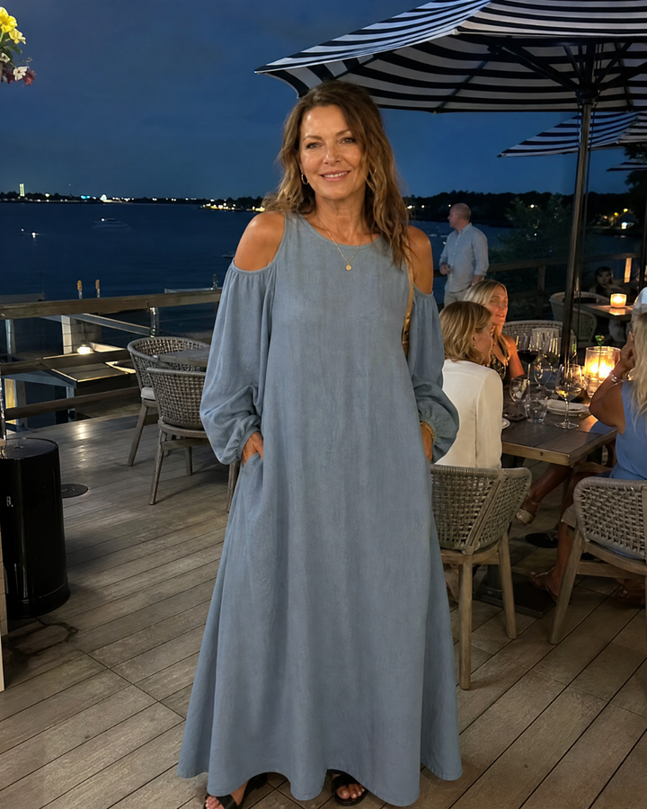 Sylphine | Cold Shoulder Balloon Sleeve Relaxed Maxi Dress