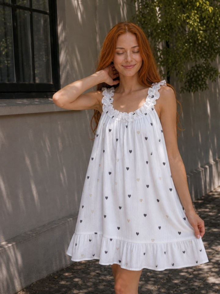 Aena | Ruffle Strap Gingham Pattern Knee Length Dress