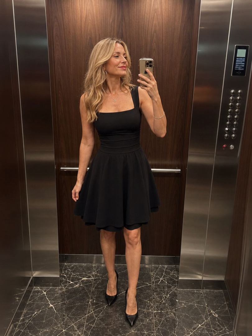 Celen | Sleeveless Square Neck Flared Skirt Mini Dress