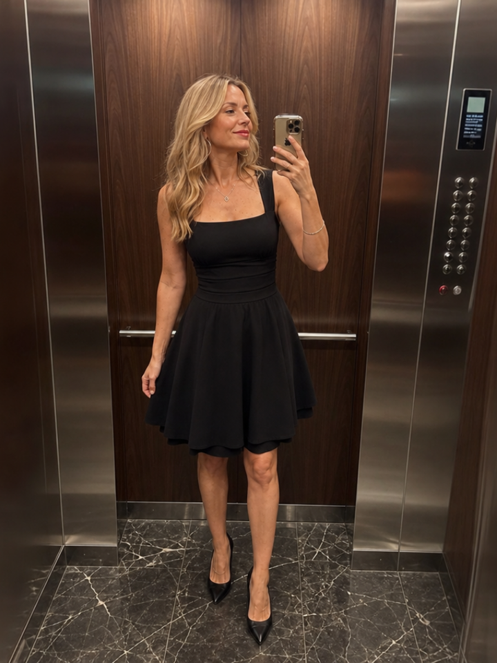 Celen | Sleeveless Square Neck Flared Skirt Mini Dress