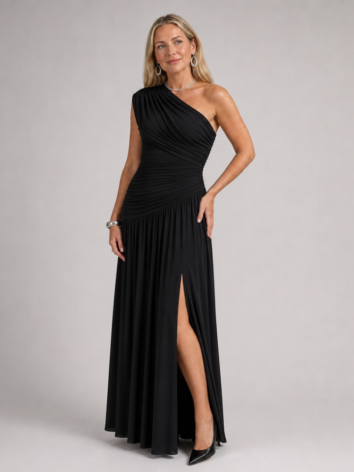 Evadra | One Shoulder Draped Bodice Maxi Dress