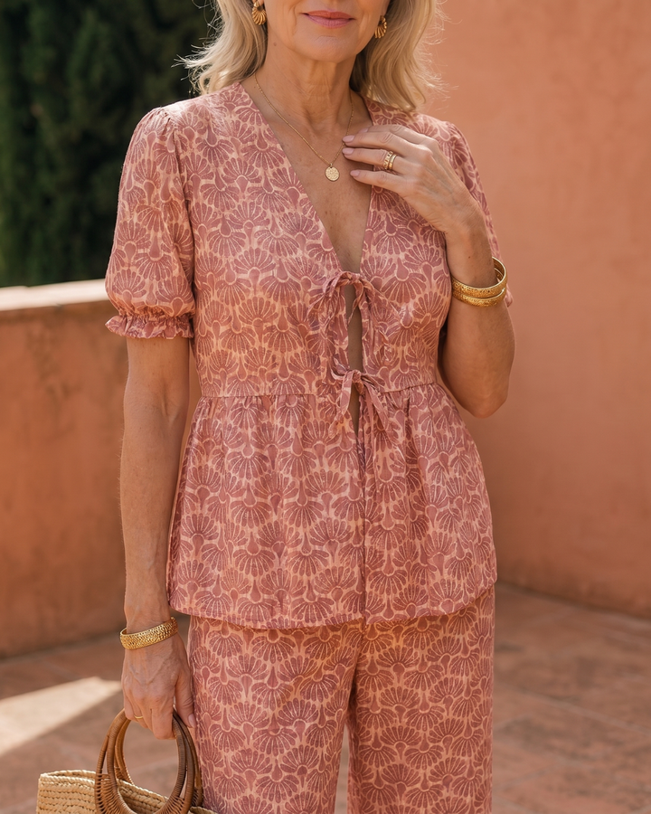 Somar | Floral Print Puff Sleeve Top And Straight Leg Pants Set