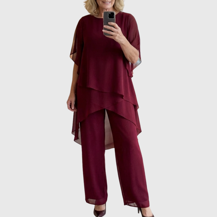 Linda | Suit with draped palazzo trousers