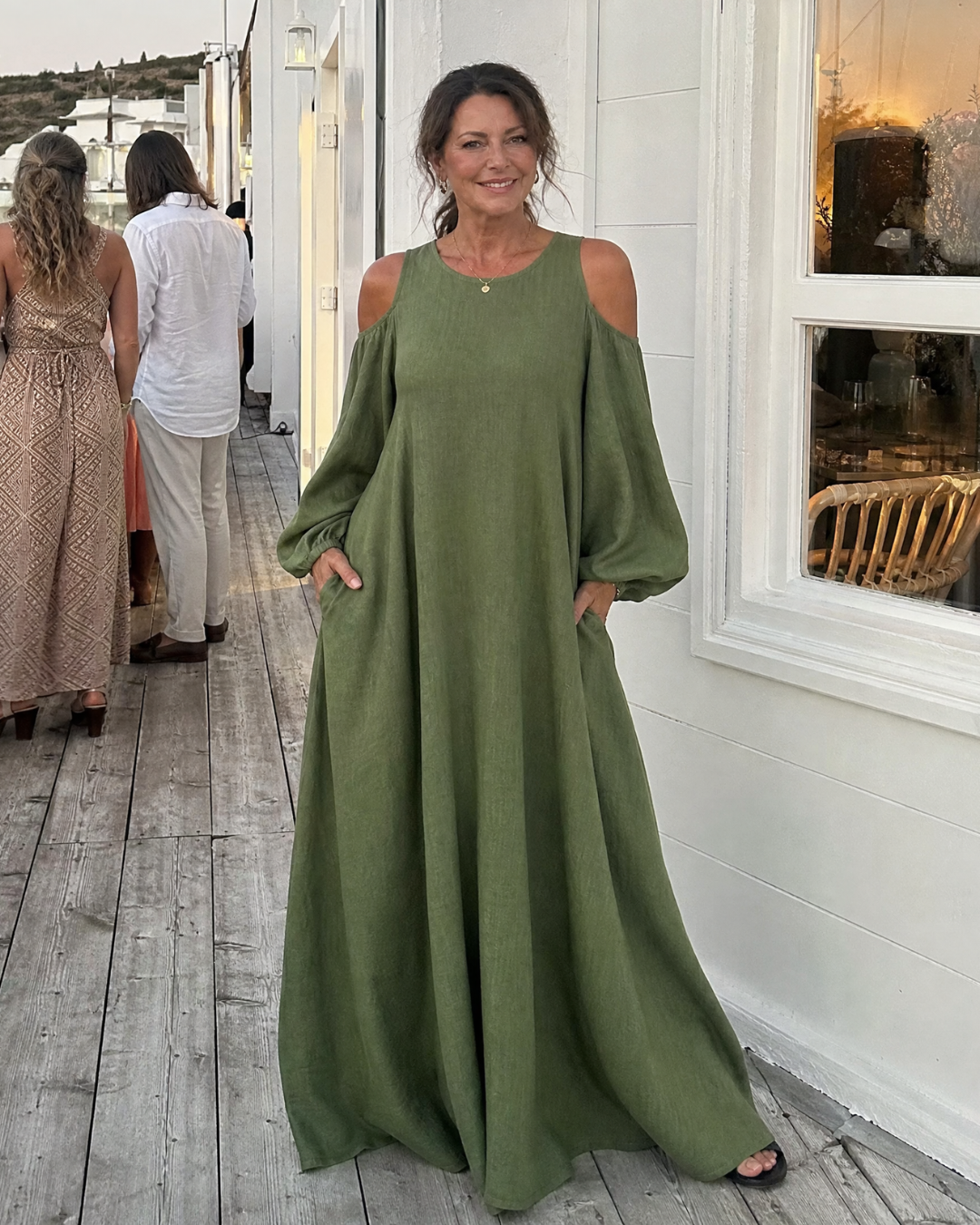 Sylphine | Cold Shoulder Balloon Sleeve Relaxed Maxi Dress