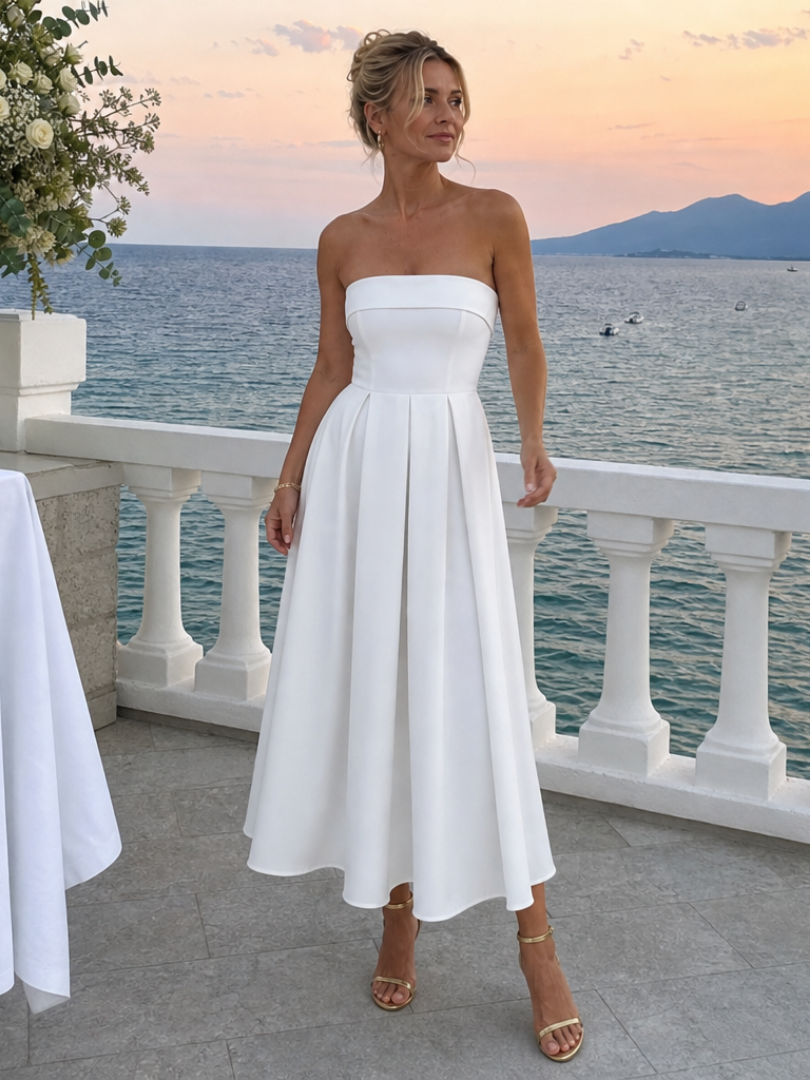 Elove | Strapless Structured Bodice Midi Dress